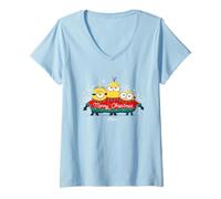 Femme Minions Merry Christmas Festive Holiday T-Shirt avec Col en V
