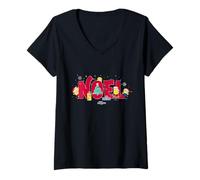 Femme Minions Noel Holiday Letters Festive T-Shirt avec Col en V