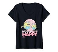 Femme Minions Otto and Bob Sakura Blossoms Nature Makes Me Happy T-Shirt avec Col en V