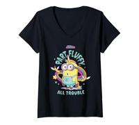 Femme Minions Part Fluffy, All Trouble T-Shirt avec Col en V
