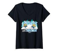 Femme Minions Snowin’ and Throwin’ Holiday Snowball T-Shirt avec Col en V