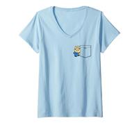 Femme Minions Stuart Casual Pocket Hit T-Shirt avec Col en V