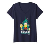 Femme Minions Stuck in Holiday Mode Festive T-Shirt avec Col en V