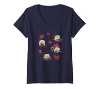 Femme Minions Valentine's Day Bob And Teddy Bear Jumble T-Shirt avec Col en V