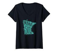 Femme Minnesota Carte Contour USA Amérique T-Shirt avec Col en V