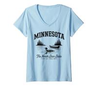 Femme Minnesota Pride State Devise North Star Duck Pond Est 1858 T-Shirt avec Col en V