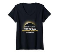 Femme Miranda do Douro, Portugal Great European Solar Eclipse 2026 T-Shirt avec Col en V