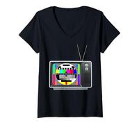 Femme Mire Television Française Nostalgie Vintage TV Années 80 T-Shirt avec Col en V