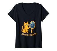 Femme Miroir Astro Cosmic Mystic Cat T-Shirt avec Col en V