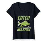 Femme Miroir pour Attraper et libérer la Carpe Chasse T-Shirt avec Col en V