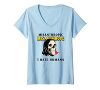 Femme Misanthropic Misanthrope - I Hate Humans (Graphique) T-Shirt avec Col en V