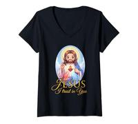 Femme Miséricorde Divine, Jésus, J'Ai Confiance en Vous, Enfants chrétiens catholiques T-Shirt avec Col en V