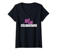 Femme Miss Célibataire | Amour Cœur Recherche Âme Sœur Cupidon T-Shirt avec Col en V