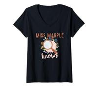 Femme Miss Marple Knows Loupe avec Fleurs T-Shirt avec Col en V