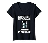 Femme Missing Have You Seen Me Douille 10 mm pour mécanicien Automobile T-Shirt avec Col en V