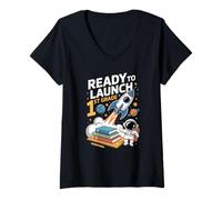 Femme Mission 1st Grade Astronaut School Start Back To School T-Shirt avec Col en V