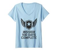 Femme Mission AÉRIENNE 100 Jours D'ÉCOLE COMPLÈTE : Military Force Hunter T-Shirt avec Col en V
