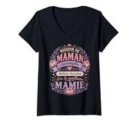 Femme Mission De Maman Accomplie Cadeau pour Future Mamie T-Shirt avec Col en V
