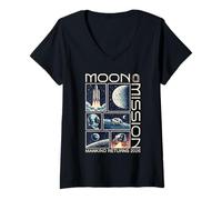 Femme Mission Lunaire 2026 : Exploration Spatiale rétro, vol Spatial Lunaire T-Shirt avec Col en V