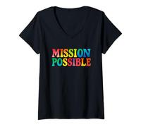 Femme Mission Possible : école motivante et inspirante T-Shirt avec Col en V