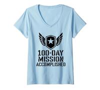 Femme Mission Scolaire Amusante de 100 Jours accomplie Camp Militaire T-Shirt avec Col en V