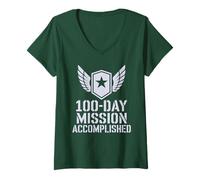Femme Mission Scolaire Patriotique de 100 Jours accomplie Militaire T-Shirt avec Col en V
