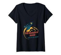 Femme Mission Spatiale rétro Artemis IV 2028 Retour vers la Lune T-Shirt avec Col en V
