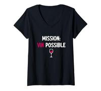 Femme Mission Vin Possible Humour vin pour Amateur de vin Rouge T-Shirt avec Col en V