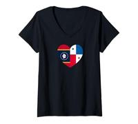 Femme Mississippi and Panama Flags: Heart Shaped Unity T-Shirt avec Col en V