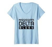 Femme Mississippi Delta Blues Musicien Guitare Musicien Vintage T-Shirt avec Col en V