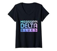 Femme Mississippi Delta Blues Musicien Guitare Musicien Vintage T-Shirt avec Col en V