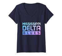Femme Mississippi Delta Blues Musicien Guitare Musicien Vintage T-Shirt avec Col en V