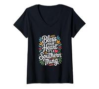 Femme Mississippi Heritage Inscription du Sud « Bless Heart » T-Shirt avec Col en V