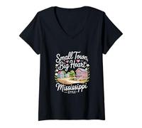 Femme Mississippi Heritage Small Town, Big Heart Mississippi Style Mississippi T-Shirt avec Col en V