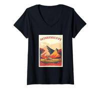 Femme Mississippi Montagnes et Rivière Mississippi Racines Vintage T-Shirt avec Col en V