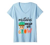 Femme Mistakes Help Us Grow Cute Succulent Art Motivation Teacher T-Shirt avec Col en V