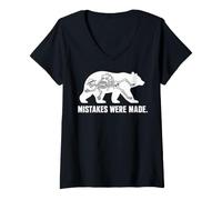 Femme Mistakes Were Made Funny Bear Skeleton Hiking Humor Graphic T-Shirt avec Col en V
