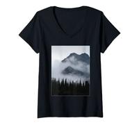 Femme Misty Mountain Ranges à l'aube T-Shirt avec Col en V