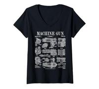 Femme Mitrailleuse Militaire armée Vintage Brevet imprimé T-Shirt avec Col en V