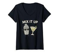 Femme Mix It Up - Verre à Martini et Shaker à Cocktail Amusant T-Shirt avec Col en V