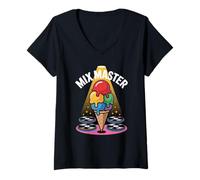 Femme Mix Master DJ Glace Disques Vinyl T-Shirt avec Col en V