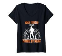 Femme MMA Fighter by Day Zombie by Night Funny Halloween Creepy T-Shirt avec Col en V