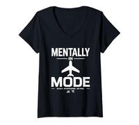 Femme Mode Avion - Design Paix et Serenite T-Shirt avec Col en V