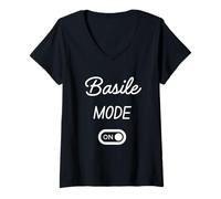 Femme Mode Basile Activé Nom Drôle T-Shirt avec Col en V