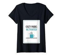 Femme Mode Confortable : activé - Produit Pixel Point de Croix T-Shirt avec Col en V