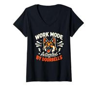 Femme Mode de Fonctionnement activé par sonnettes, Berger Allemand Amusant T-Shirt avec Col en V