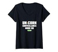 Femme Mode de Surveillance Licorne sur des Couples polyamoureux Amusants T-Shirt avec Col en V