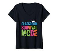 Femme Mode de Survie Amusant pour Enseignant T-Shirt avec Col en V