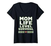 Femme Mode de survie Maman Vêtements Niveau Up Mom Life T-Shirt avec Col en V