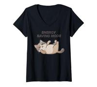Femme Mode d'économie d'énergie Citation Mignonne de Chat endormi T-Shirt avec Col en V